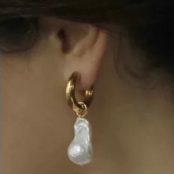 irregular earrings in stainless steel, imitation pearl - Picture 3 of 3